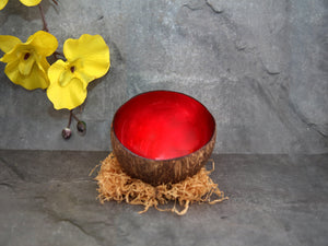 Coconut bowl  red lacquer inside