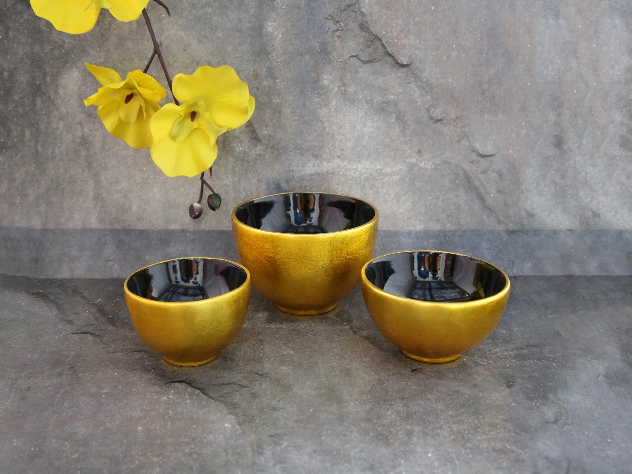 Bowl gold blk inside set of 3