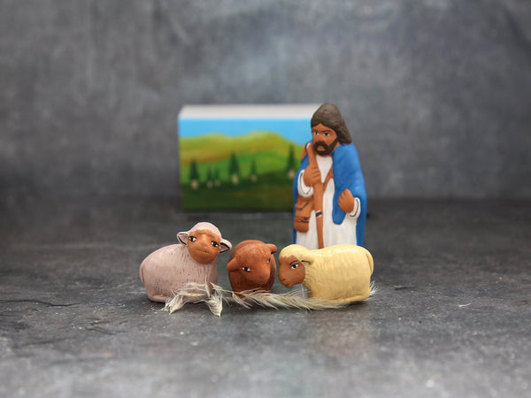 ceramic ornament shepherd& sheep in box