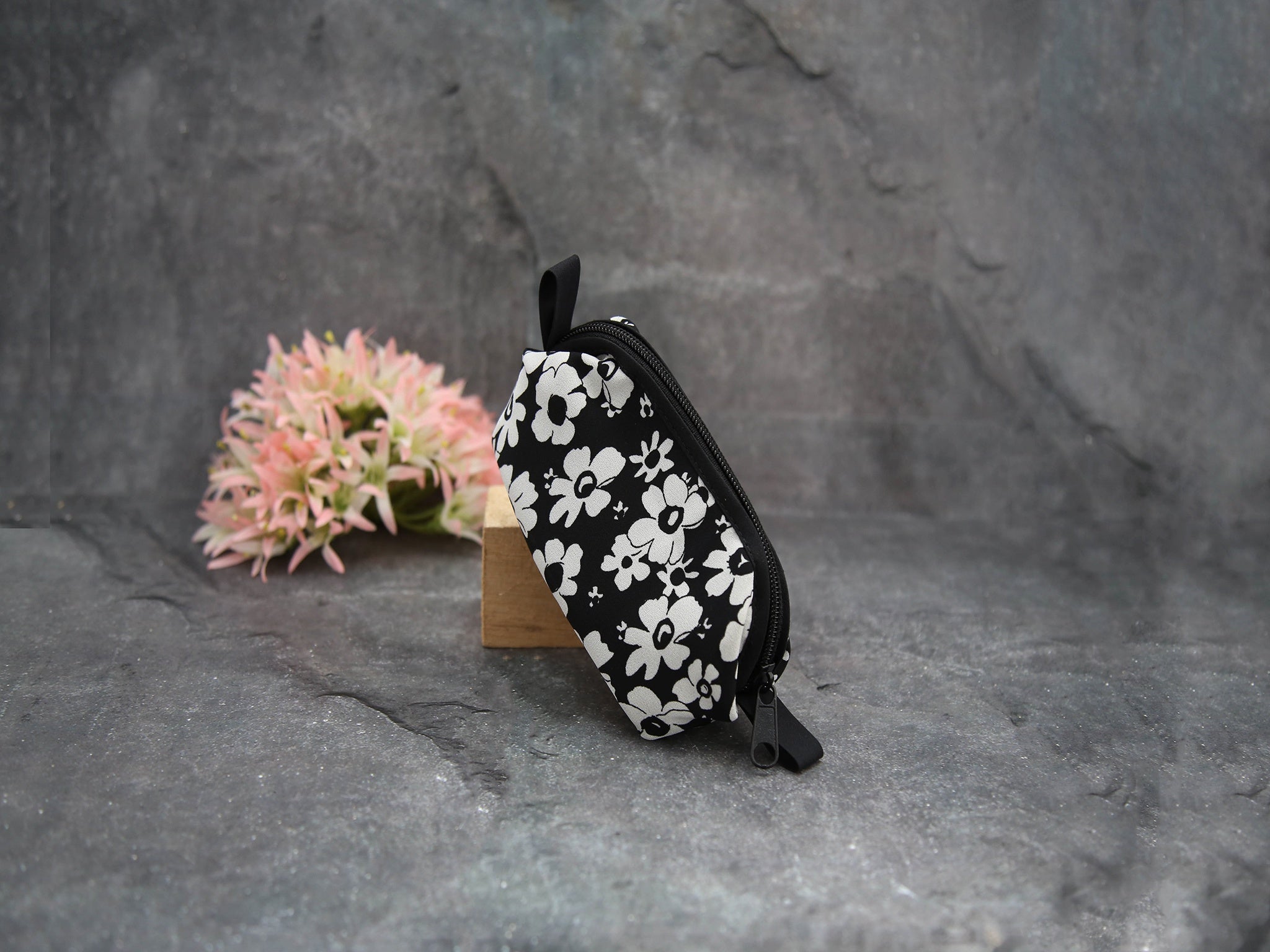 Purse black With White Flowers
