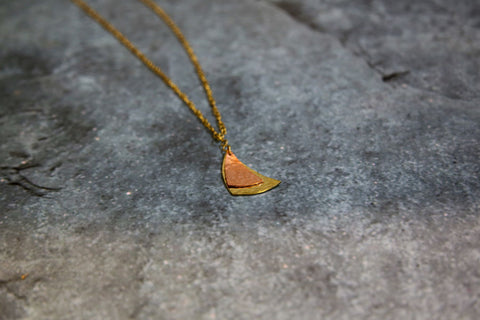 Curved Triangle Pendent Necklace-Brass & Copper