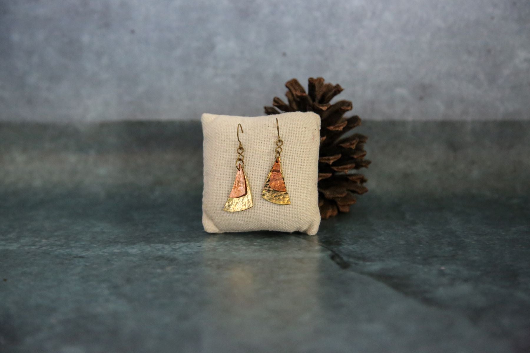 Curved Triangle earrings Brass & Copper