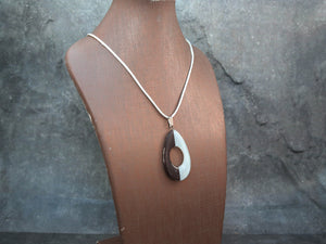 Oval Pendant Necklace Glass - White/Brow