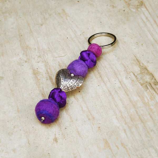 Felt & Silk Key Chain-Purple