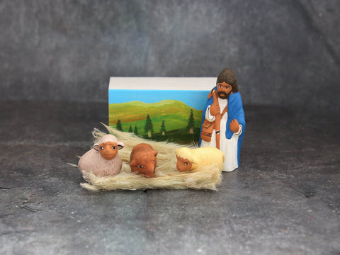 ceramic ornament shepherd& sheep in box