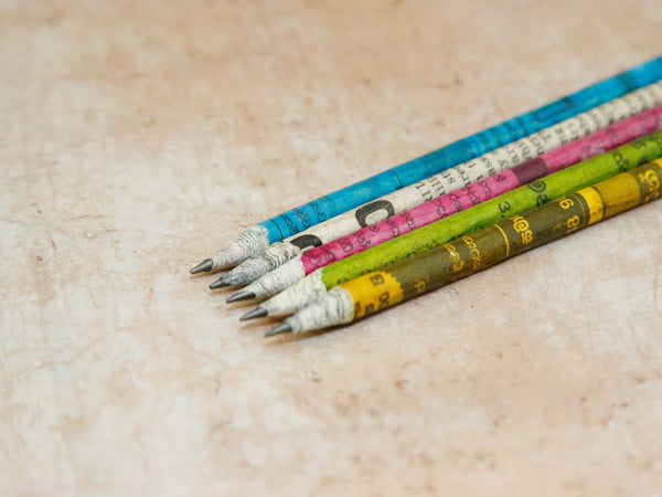 Recycled newspaper pencils 5 x 1