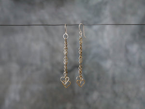 Earrings long Silver& Brass Heart