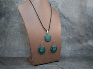 Necklace earrings set Tuquoise glass