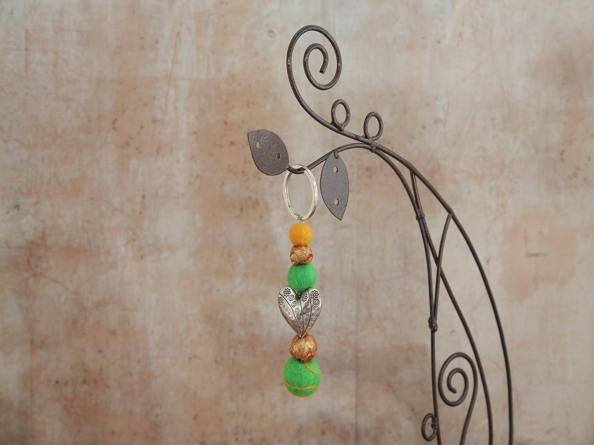 Key Chain, Felt and Silk-green